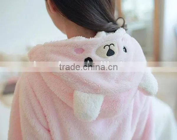 Girls Winter And Autumn Cute Rabbit Pink Pajamas Flannel Fleece Bathrobe photo-4