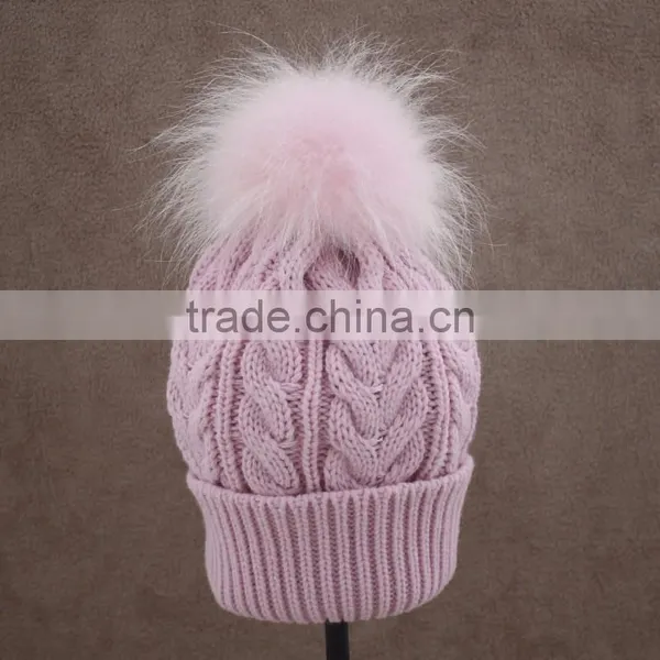 Myfur Stylish Animal Fur Ball Hat Fluffy Raccoon Pom Poms Knit Hat photo-5