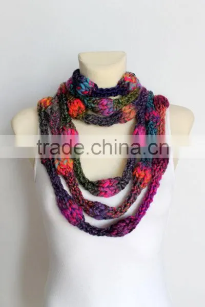 Knit Infinity Scarf - Pink & Purple Knitted Shawl - Infinity Neckwarmer - Handknit Snood - Knit Hood - Winter Thick Scarf - Cowl photo-4