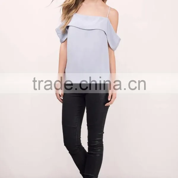 2017 Fashion Lady Clothing Lastest Summer Grey Cold Shoulder Blouse photo-3