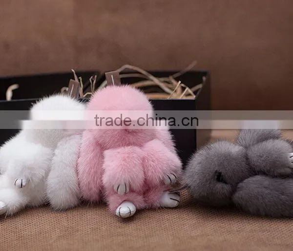 High Quality Mink Fur Rabbit Shape Keychain/mink Fur Keychain photo-5