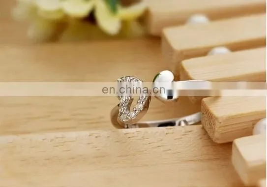 Double Heart Real Rhodium Plated Brass Crystal CZ Stone Ring for Women , Best Wedding Gift photo-3