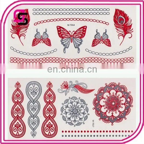 Hot Jewelry Metallic Flash Tattoos Temporary Gold Silver Body Jewelry Sticker Non-toxic Metallic Temporary Tattoos
