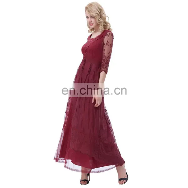 Belle Poque Retro Vintage 3/4 Sleeve Crew Neck Ankle-Length Lace Evening Dress BP000318-1 photo-4