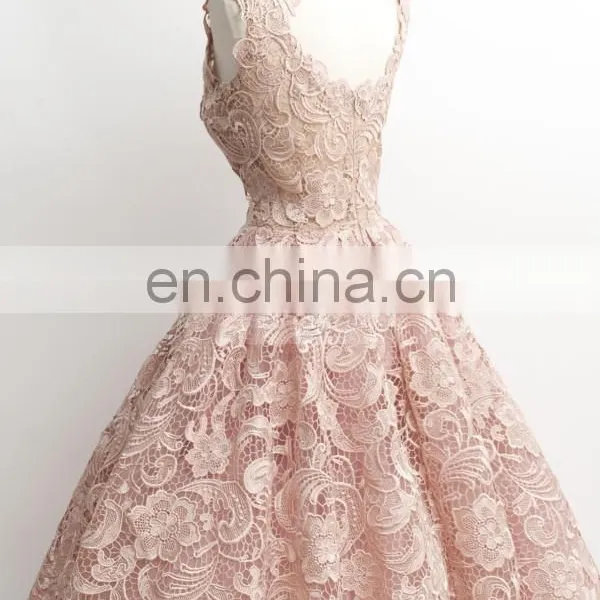 Vestidos de Formatura Sweety Pink Square Lace Prom Dresses 2016 Sleeveless Knee Length Homecoming Dresses Vestidos De Coctel photo-2