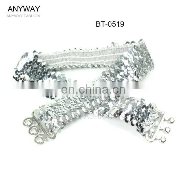 Fashion Glister Silver Sequin Waist Belt Elastic