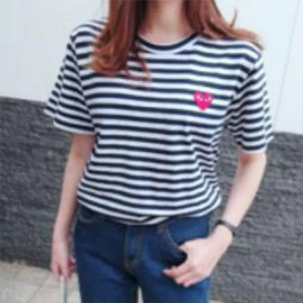 Striped Chest Applique Short Sleeve T-shirt photo-2