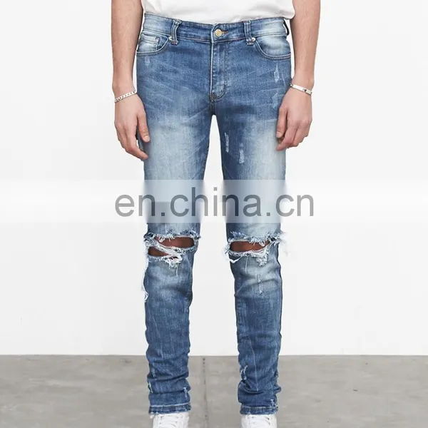 DiZNEW OEM Custom USA 98%cotton Skinny Blue Ripped Jeans Men photo-4
