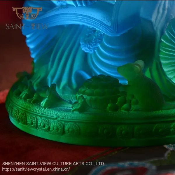Luxury Pate de Verre Handmade Colored Crystal Ganesha Buddha Statue photo-5