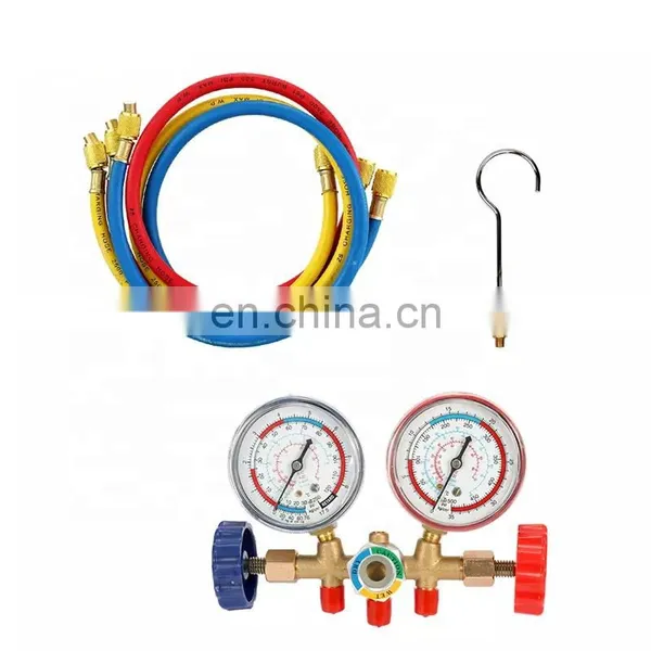 Conjunto de manómetros de colector de bronce CT-536 B para sistema de refrigeración HVAC, aire acondicionado automático, recarga de AC R134A, R22, R12, manguera de recarga de AC photo-3