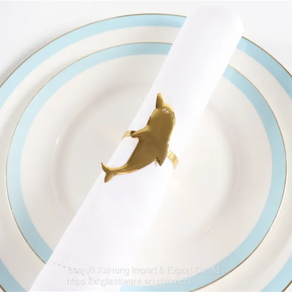 Factory Handmade Customized Dolphin Shaped Gold Napkin Rings photo-2