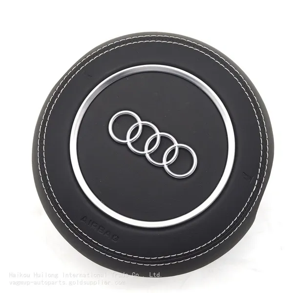 For Audi A4 B8 Leather Steering Wheel Airbag Cover Trim Cover White/Black/Red Stitching photo-2