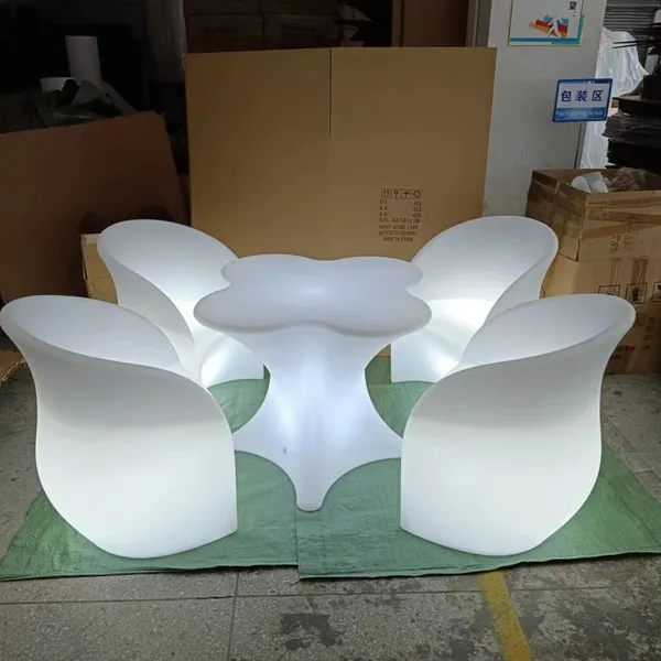 European Style LED Illuminated Bar Table Set Luxury Plastic High Seat Furniture for Hotel Club Outdoor photo-2