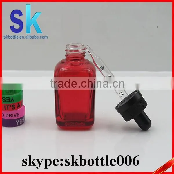 Red Clear Green Blue 30ml Square Glass Dropper Bottle photo-2