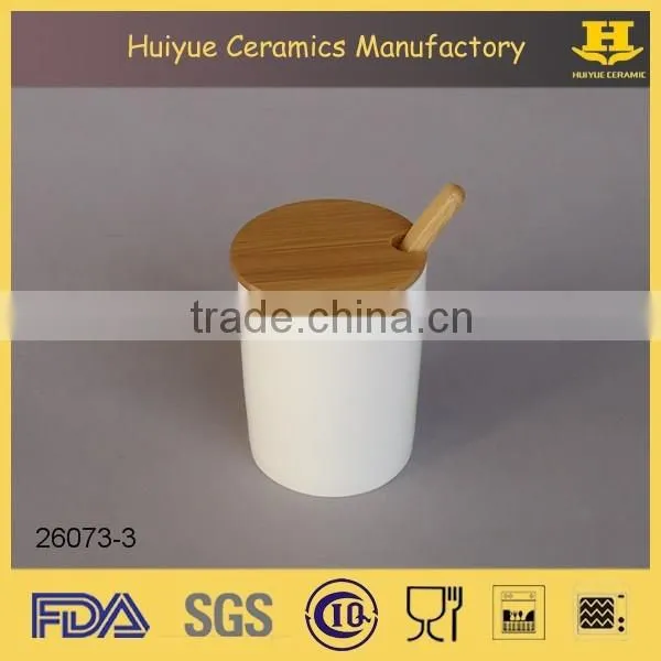 Ceramic Spice Jar, Kitchenware, Salt Cruet With Bamboo Lid and Spoon photo-2