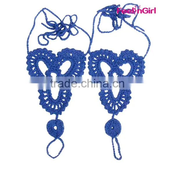 Wholesale 100% Cotton Wedding Crochet Barefoot Sandals For Girls photo-2