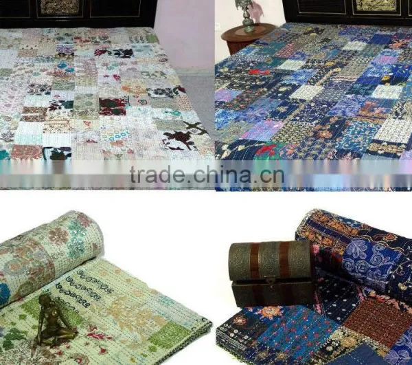 Vintage Sari Patchwork Bedcover Tribal Banjara Bedcover