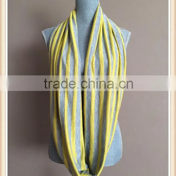 Infinity Scarf With Hidden Pocket - Reversible Heather Grey and Yellow Stripes photo-3
