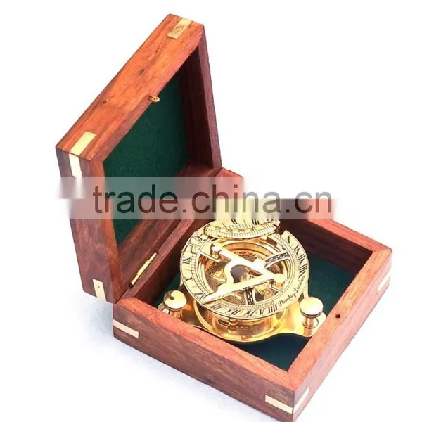 Beautiful Nautical Solid Brass Round Sundial Compass With Rosewood Box 13434 photo-5