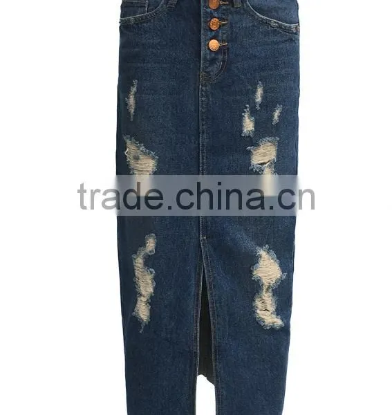 Professional Jeans Manufacture in Guangzhou China Girls Fashion Skinny Ripped Denim Jeans Women Long Skirts Supplier's Choice