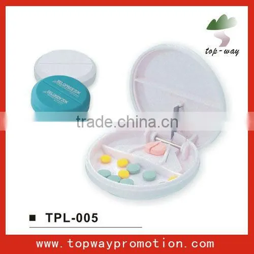 Hot Promotion Plastic Round Pill Box With Tablet Cutter