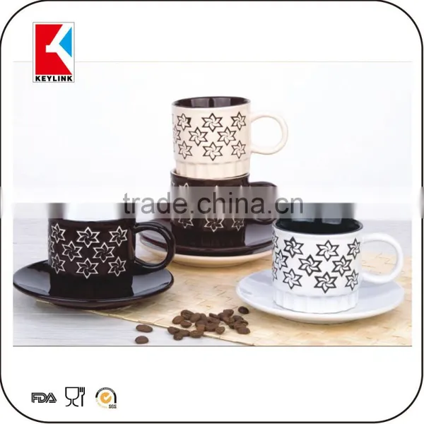 Black Outside Color Inside in Metal Holder 90cc Espresso Cups 12pcs Ceramic Cup and Saucer photo-4
