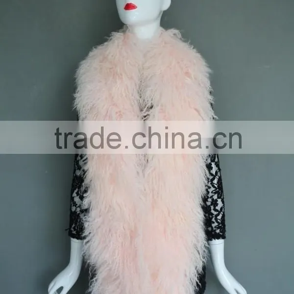 Women Long Mongolian Fur Scarf Winter Warm Neck Collar Real Sheep Fur Muffler Stole photo-6