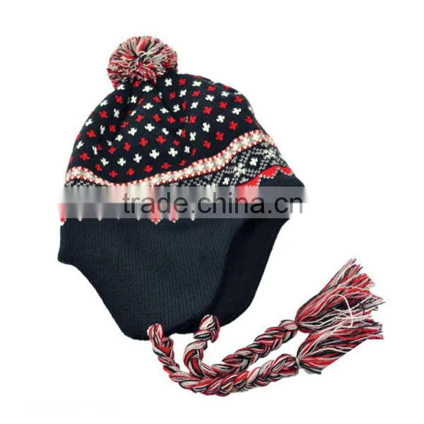 Custom Fold up Fashion Winter Earflap and Tassel Baby Knitted Cap photo-2