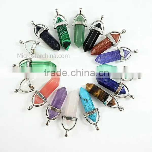 Natural Gemstones Hexagonal Pointed Colorful Pendant Charm Stones Beads Necklace photo-5
