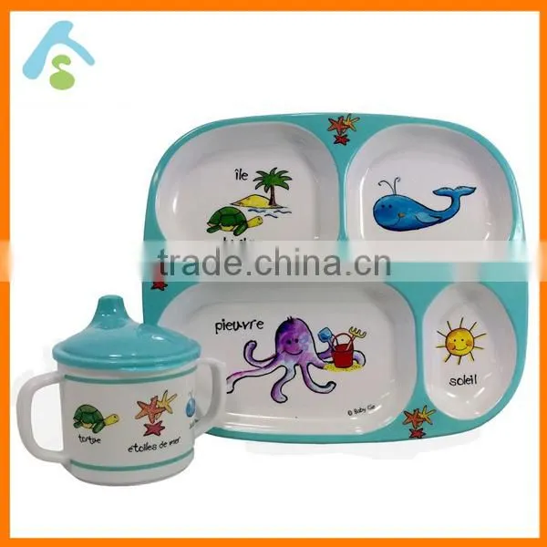 Hot Sale in Europe Melamine Plastic Dinnerware Set for Kid,Divided Plate & Mug photo-2
