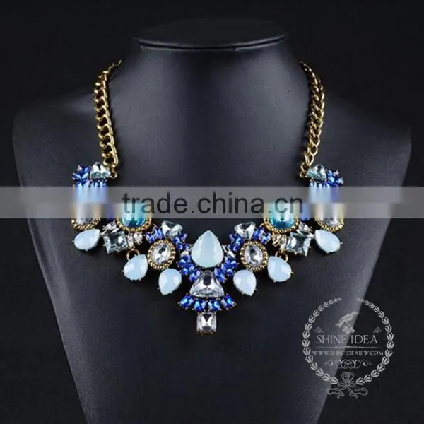 High Quality Vintage Acrylic Rhinestone Chunky Statement Necklace Tin Alloy Fashion Women Pendant Necklace 6390087 photo-3