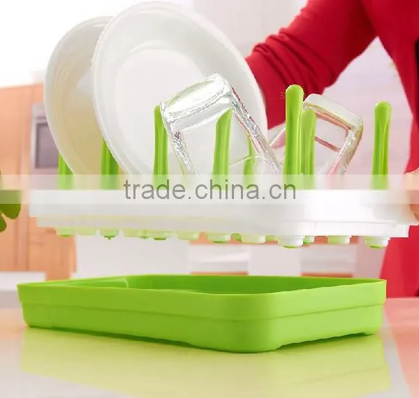 2016 New Design DIY Plastic Dish Drainer With Drip Tray Plate Drying Dish Drainer photo-2