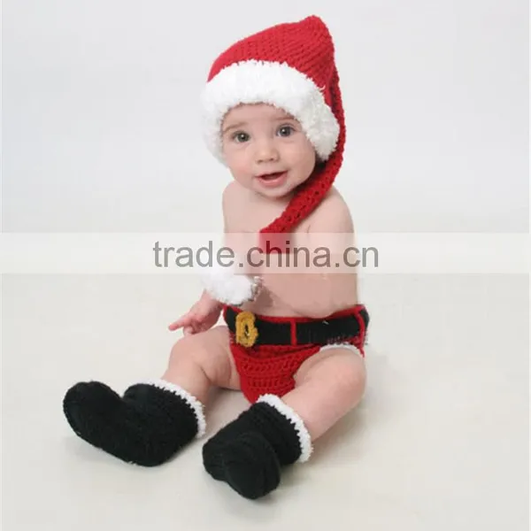 Crochet Christmas Costume Hat&Diaper/Pants Set Newborn Baby Photo Props Toddler Santa Photography Props photo-3