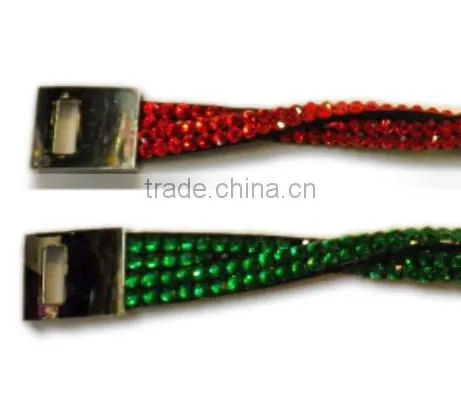 Rhinestone Bracelet With Zinc Alloy Locking Part, Hot Sale Gift Leather With Crystal Gem Decoration photo-4