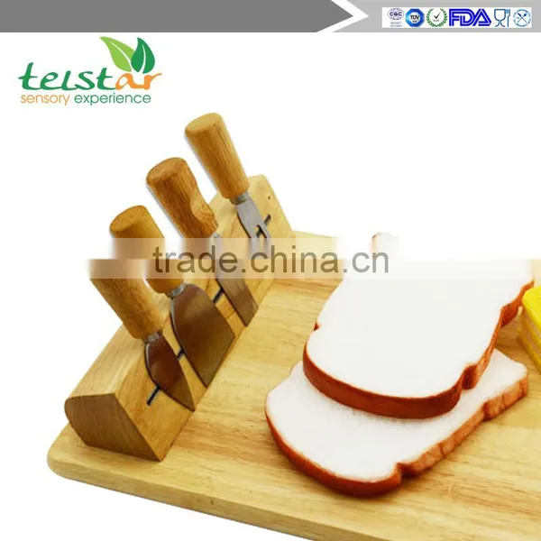 Manufacturer for Bamboo & Wooden Products Rubber Wood Cheese Board With 4knives Set Cheese Knife Set Cheese Board Set photo-3