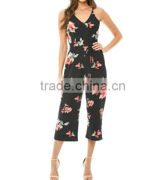 Modern Style Women Clothing Wholesale Custom Made Cheap Black Floral Summer Beach Sexy Backless Jumpsuits Made In China photo-2