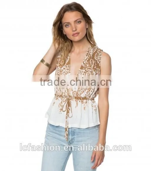 Wholesale Women Clothing Sleeveless V-neck Printed Sexy Top 2017 photo-3