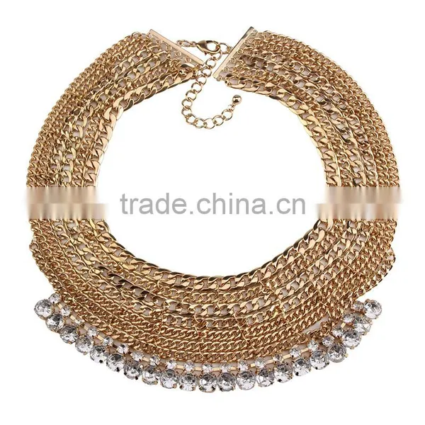 Multilayer Out Chain With Rhinestone Gems Pendant Chunky Choker Necklace photo-2