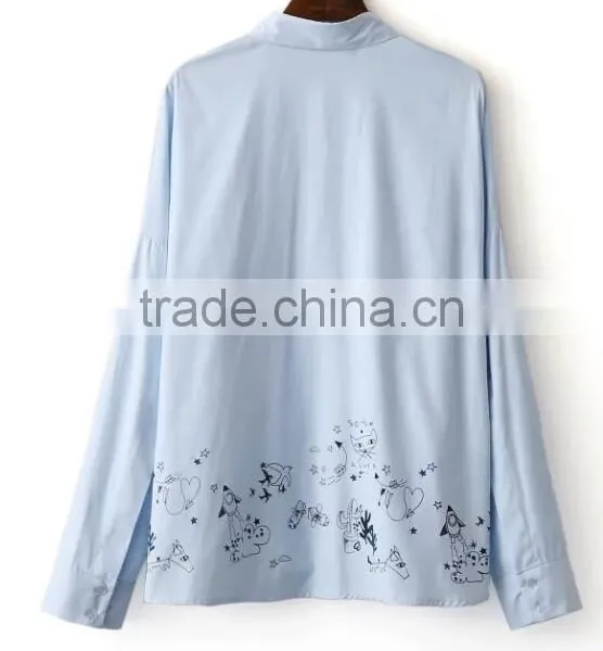 Runwaylover EY2387B Ladies 2017 Long Sleeve Label Printed Blouse photo-4