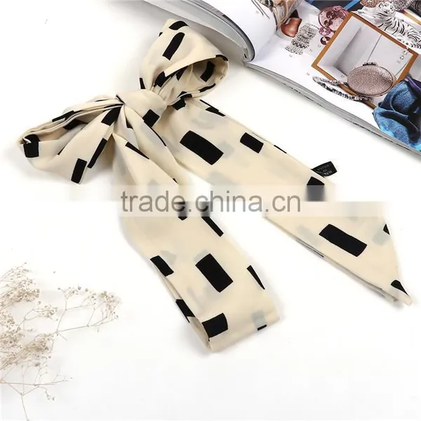 Chiffon Multifunction Skinny Scarf Black Off-white Rectangle Choker photo-3