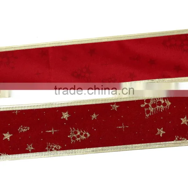 Red Tree Star Pattern Velvet Satin Ribbon For Christmas Decor photo-4