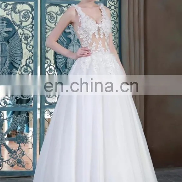 Summer Wedding Dresses Sexy V-neck Floor Length See-through Lace Top Handmade Flowers Vintage Inspired Bridal Gowns photo-5