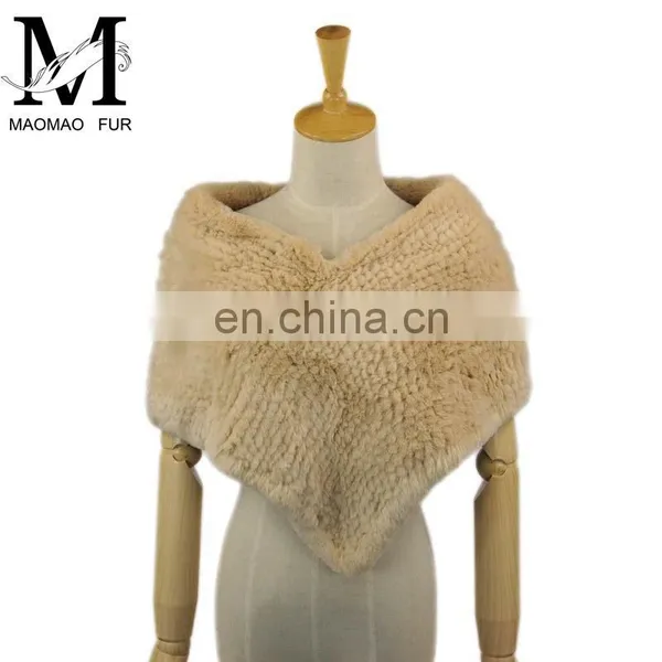 Promotional Custom Made Genuine Real Rabbit Fur Shawl / Handmade Knitted Neck Scarf photo-3