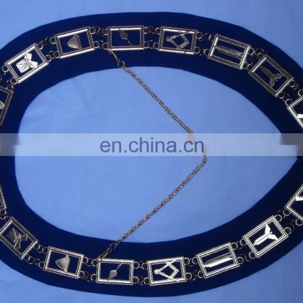 MASONIC REGALIA MASTER MASON BLUE HOUSE GOLD FINISH METAL CHAIN COLLAR photo-3
