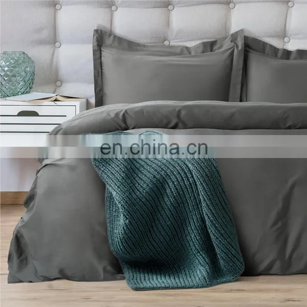 Eco-friendly Queen 400TC Water Resistant Bamboo Duvet Cover Set With Transparent Button photo-3