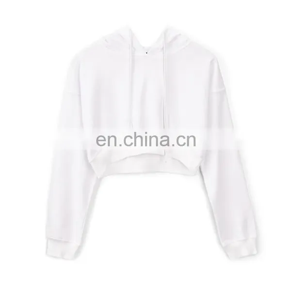 Hot Selling OEM Custom Logo 100 Cotton Terry Womens Blank Cropped Top Hoodie photo-4