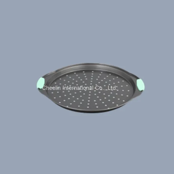 Non-stick Carbon Steel Pizza Pan With Silicone Handle