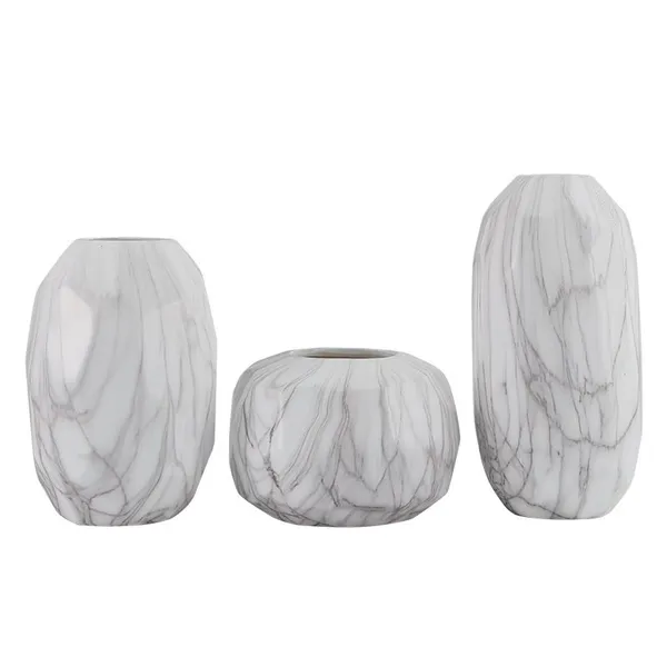 Marbling Ceramic Vase Hand Made White Flower Vase for Home Decoration photo-2
