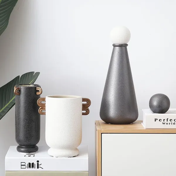 White Nordic Style Double Ears Large Ceramic Vase For Artificial Flower, Hallway Decoration photo-4