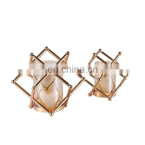 Small Luxury Geometric Glass And Metal Gold Candle Holder